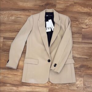 Zara Tan Blazer Classic Suit Jacket